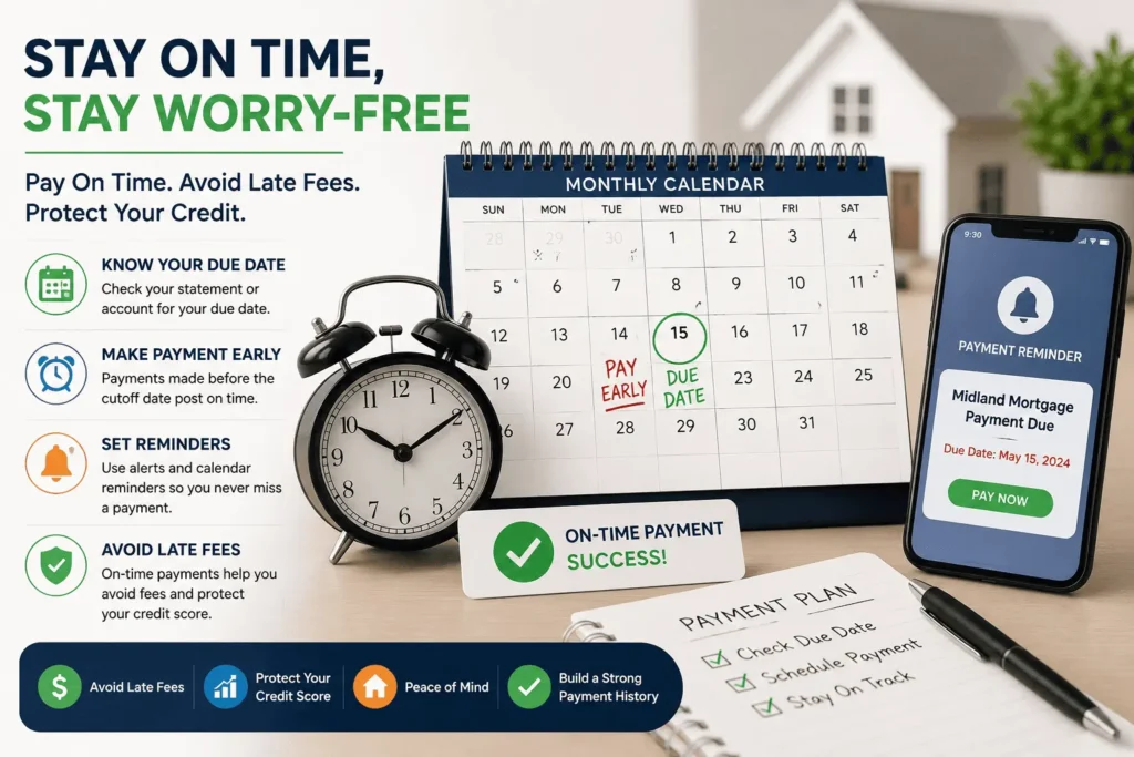 Midland Mortgage payment deadline tracker with calendar reminders, payment alerts, and credit protection for homeowners