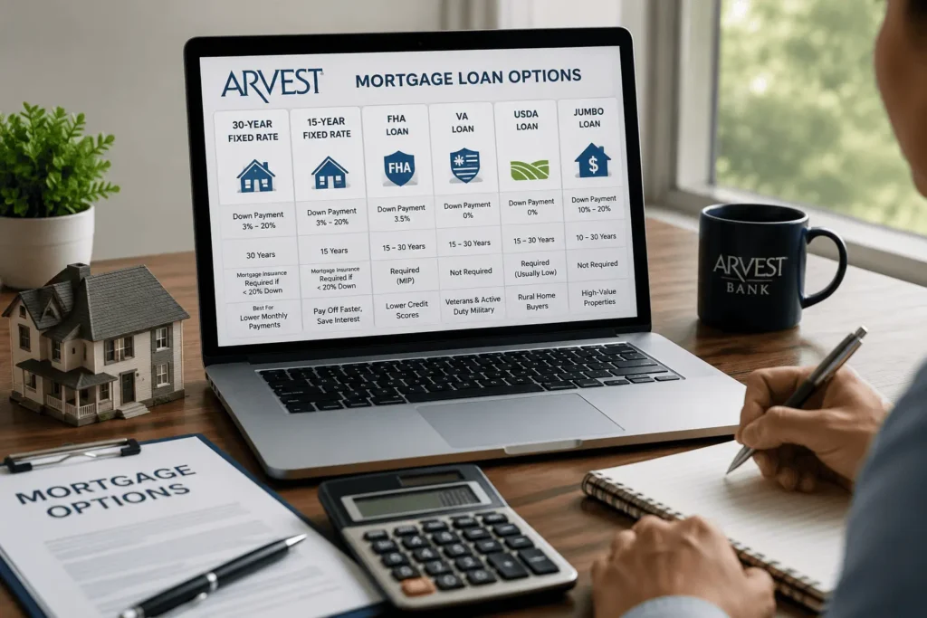 Arvest Mortgage Rates comparison of FHA VA USDA fixed rate and jumbo mortgage loans