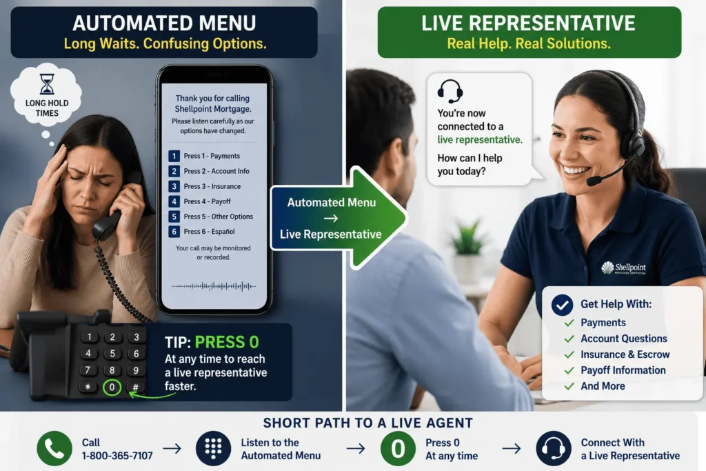 Shellpoint Mortgage Phone Number guide showing how to skip the automated menu and reach a live agent faster