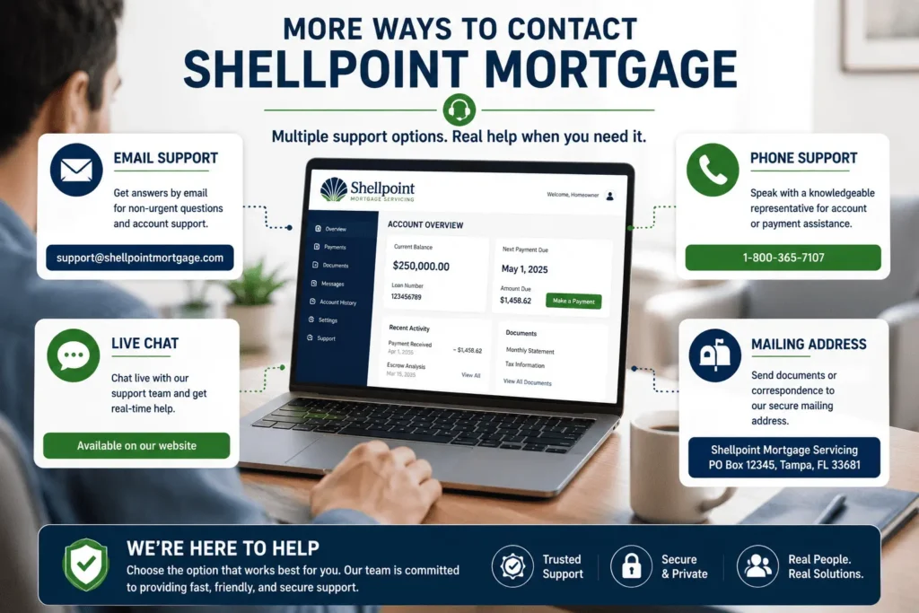 Shellpoint Mortgage Phone Number with email, live chat, phone, and mailing options for quick customer support