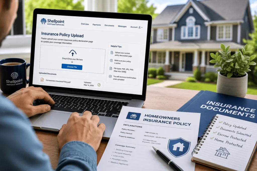 Shellpoint Mortgage Insurance Department online insurance policy update with secure document submission.