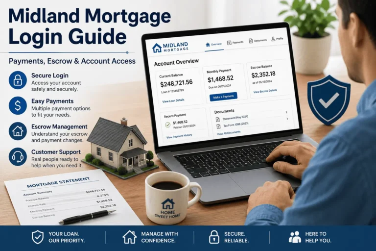 Homeowner accessing Midland Mortgage login account dashboard online to manage mortgage payments, escrow details, and loan information securely.