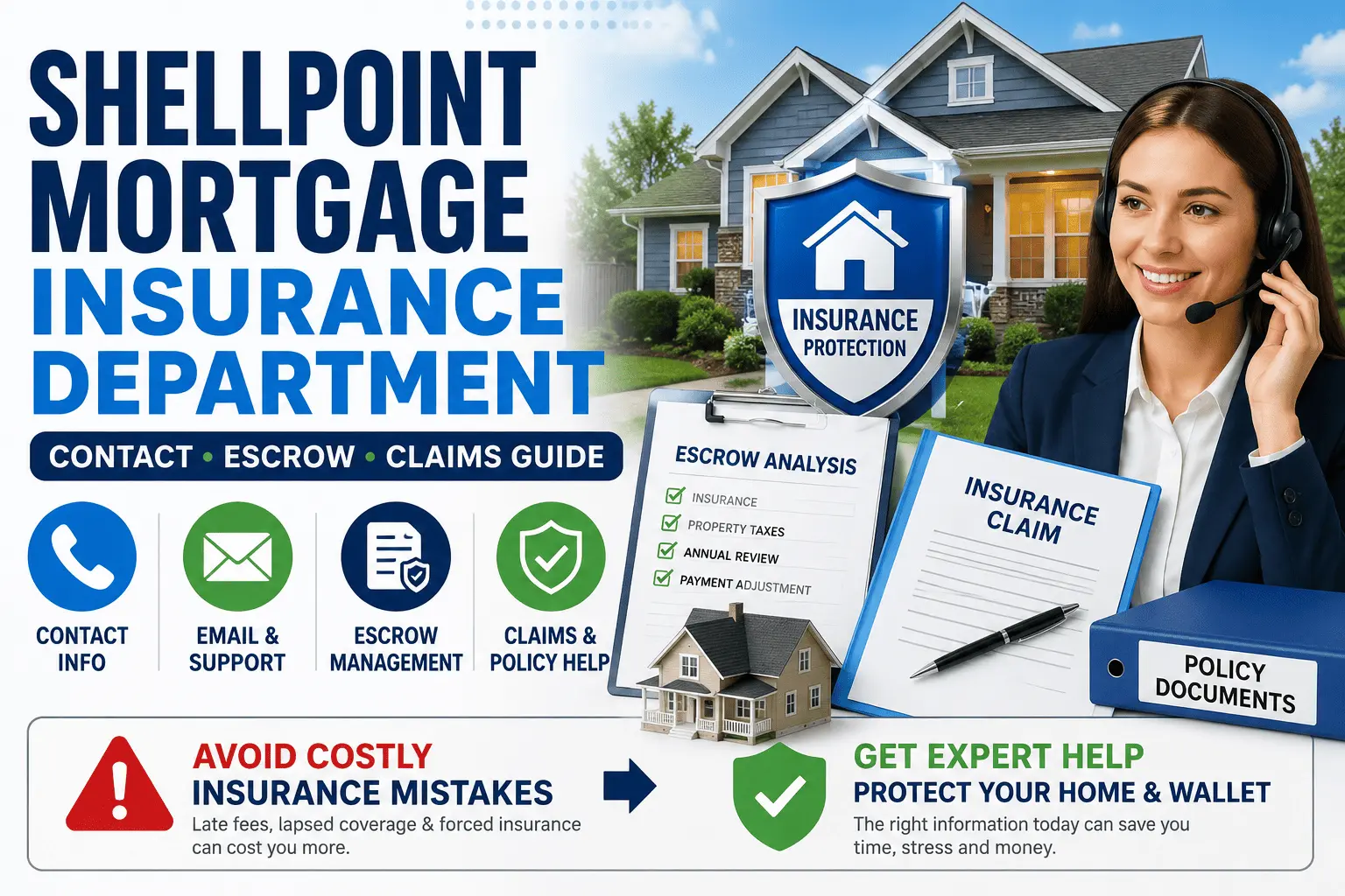 Shellpoint Mortgage Insurance Department guide showing contact support, escrow help and insurance claims assistance.