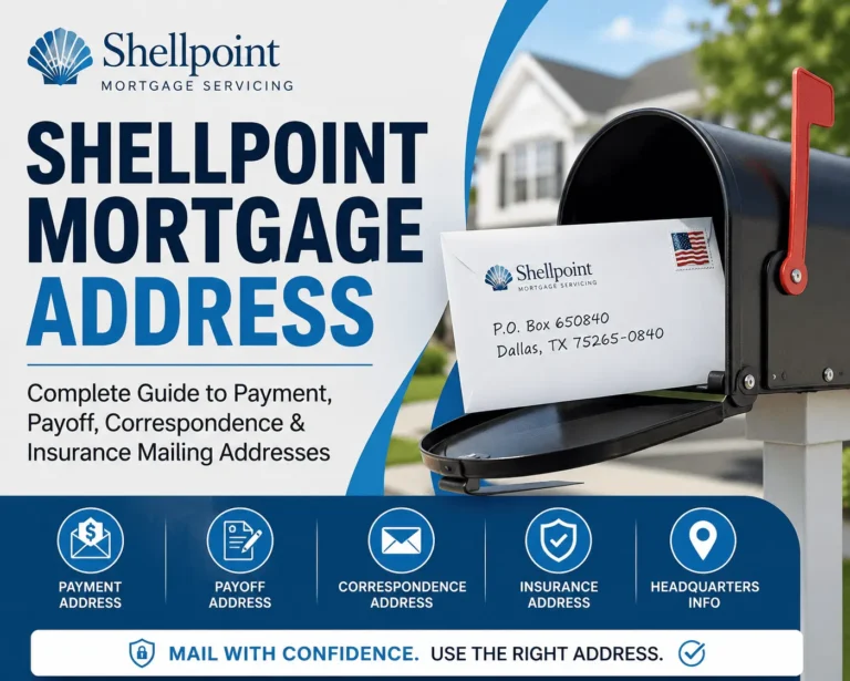 Shellpoint Mortgage Address guide showing payment, payoff, insurance and mailing details for homeowners