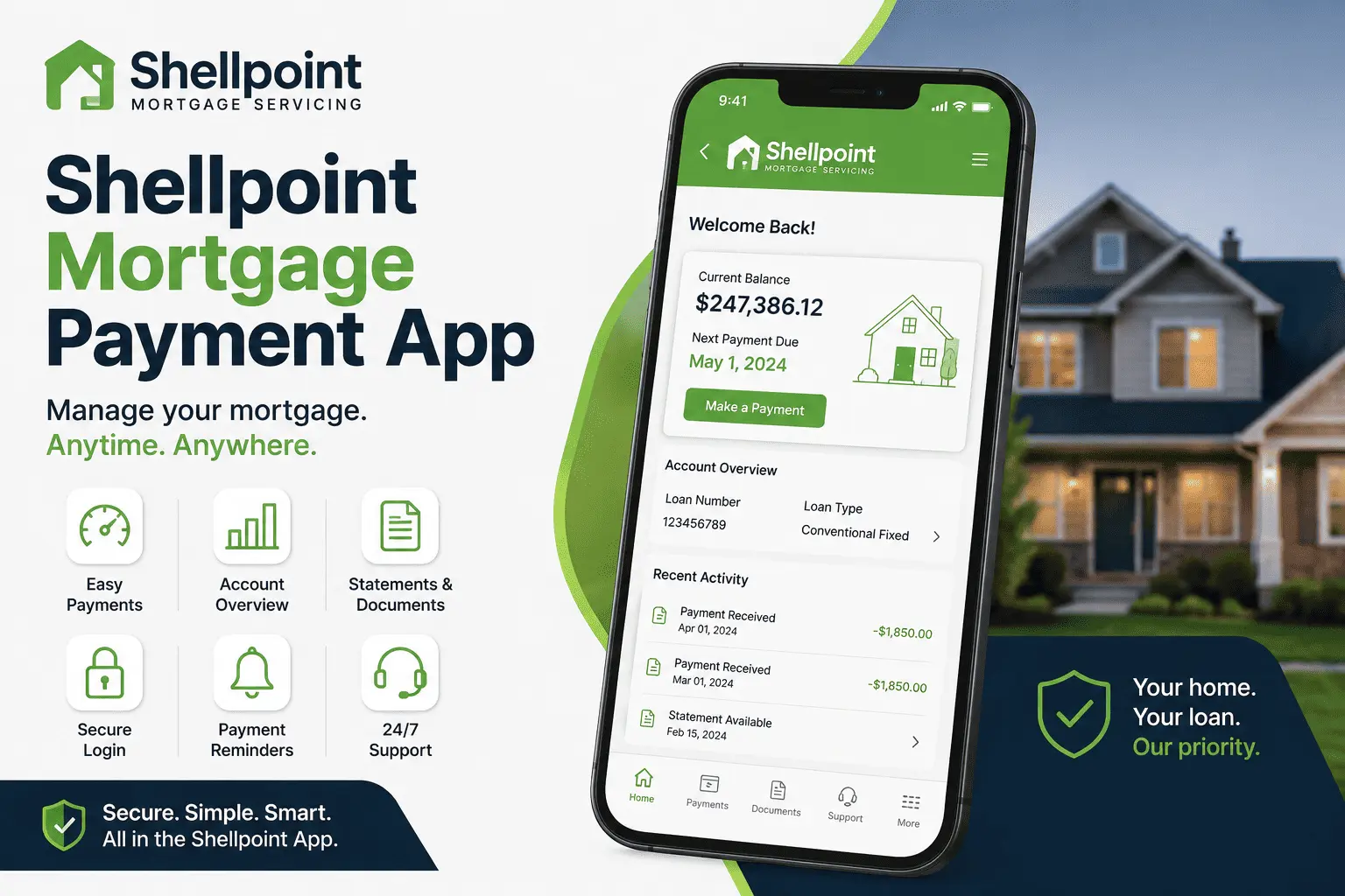 Shellpoint Mortgage Payment App guide showing secure mobile mortgage payments, account dashboard, and easy loan management.